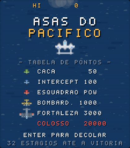Tela inicial de Asas do Pacífico